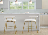 Fixed-Height Barstool with Swivel in Gold Metal and Cream Velvet - Set of 2 B202P471223