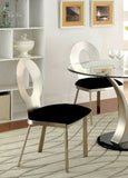 ZNTS Contemporary Silver Metal Frame 2pc Dining Chairs Black Microfiber Seat Dining Room Oval Back Satin B011P232975