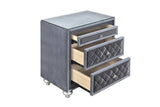 1pc Glam 3-Drawer Nightstand Velvet Tufted Drawer Front Jewelry Tray Faux Crystal Drawer Knobs B011P228567