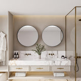 31.5 Inch Surface Mount Round Metal Framed Medicine Cabinet with Mirror and Adjustable Shelves Black W1435P194674