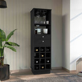 Classic Bar Cabinet, Two Drawers, Twelve Built-in Wine Rack-Black B20091835