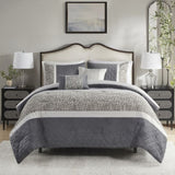 5 Piece Textured Jacquard Stripe Comforter Set with Throw Pillows-King/Cal King B035P280387