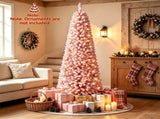 6 FT Pink Flocked PreLit Pencil Christmas Tree, 392 Branch Tips Artificial Fir Tree with 140 Warm 23193054