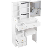 Small Size Left Drawer Desktop Vanity Table Cushioned Stool, Touch Control Sliding LED Mirror, W936P202317