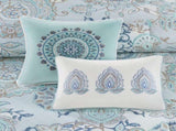 8 Piece Cotton Floral Printed Reversible Comforter Set Blue King B03597066