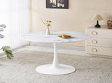 42.1" white marble Color Tulip Table, Mid-century Dining Table for 4-6 People - Round MDF Table W234P453955