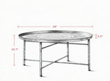 24 Inch Round Coffee Table for Living Room, Hammered Tray Top Center Table with Metal Frame for 32765885