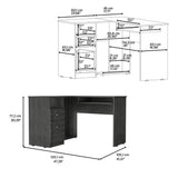 L-Shaped Desk, Keyboard Tray, Two Drawers, One Open Shelf, Smokey Oak B097133037