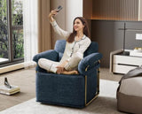 360 Degree Square Swivel Accent Sofa Chair,Fluffy Fabric Lounge Wide Upholstered Reading Chair with W2012P319079