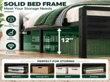 Twin Size Metal Bed Frame with 3-Panel Wood Grain Headboard, Built-in LED Light & Charging Station, 65759738