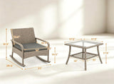 3 Piece Outdoor PE Rattan Rocking Bistro Set, 2 Rocking Chairs with Washable Gray Cushions & 2-Tier 38617759