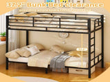 Black Twin Bunk Bed Square Tube High Guardrail Side Ladder Opening Iron Bed 85462110
