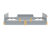 Full Size Platform Bed with Storage Drawers, Solid Wood Beds Frame with Bed Guardrail, Small Shelf, W1580P373246