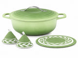 5QT Round Enameled Cast Iron Pot with Stainless Steel Handle Green Gradient 09898673