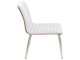 Mason Contemporary Dining/Accent Chair with Swivel in Stainless Steel, Walnut Wood, and White Faux B202P223867
