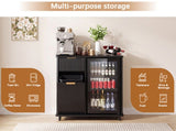 Fluted Coffee Bar Cabinet with Mini Fridge Space & Charging Station, Home Bar Cabinet with Hidden W2917P517152
