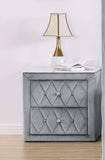 1pc Faux Marble Top Nightstand 2- Drawers Storage Gray Finish Button Tufted Faux Crystal Tufted B011P265730