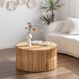 31.5" Retro Fashion Style Cylindrical Coffee Table with Vertical Texture Relief Design,Suitable for W757P183279