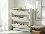 White 3-Flip-Drawer Narrow Shoe Cabinet, 12-Pair Capacity, for Entryway Hallway 64092034