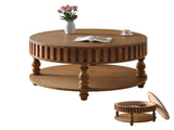 Farmhouse Fluted Coffee Table with Storage and Flip-Top Lids, Rustic Brown Center Table for Living W1445P370480