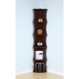 Five shelf corner bookcase rounded shelf fronts quarter circle red cocoa color B107P293603