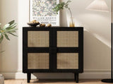 4-Doors Rattan Mesh Storage Cabinet, Sideboard with Eight Storage Spaces, for Entryway, Living Room, W757P198555