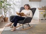 Teddy Fabric Wingback Glider Rocker with Side Storage Pocket, Soft Comfy Nursing Rocking Chair, 67056942