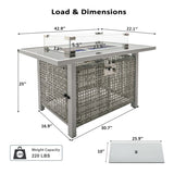 K&K 43" Propane Gas Fire Pit Table, 60000 BTU Rectangular Open Weave Wicker Fire Pit with Glass Wind N707P210158G