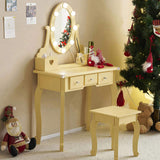 Kids Vanity Set with Mirror and Lights and Stool, 5 Storage Drawers, Pretend Play Princess Makeup 00124884