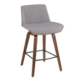 Corazza Mid-Century Modern Counter Stool in Walnut Wood and Light Grey Fabric by LumiSource B202P222364