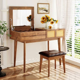 43.3" Classic Wood Makeup Vanity Set with Flip-top Mirror and Stool, Dressing Table with Three 45230271