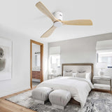 52 Inch Ceiling Fan Natural 3 Solid Wood Fan Blade Noiseless Reversible DC motor Remote Control For W934P145929