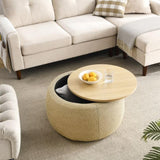 ZNTS Round Storage Ottoman, 2 in 1 Function, Work as End table and Ottoman, Natural W48762888