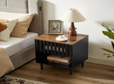 2 Set Nightstands with Grille Striped Doors, Mid Century Modern Nightstand, Bedside Table with W578P193301