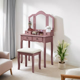 ZNTS Wooden Vanity Make Up Table and Stool Set, Rose ld 71086315