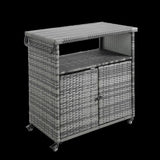 Outdoor Wicker Bar Cart, Patio Wine Serving Cart w/Wheels , Rolling Rattan Beverage Bar Counter W640P175463