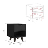 Crail Nightstand with 1 Open Storage Shelf, 1 Drawer and Wooden Legs B070P188873
