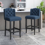 Vienna Contemporary Fabric Tufted Wingback 31 Inch Counter Stools, Set of 2, Navy Blue and Dark 64856.00NBLU