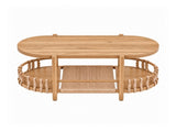 37.8" Oval Coffee Table with 2-Tier Rope Woven Storage Shelf, Melamine MDF Tabletop & Metal Frame, 09681273