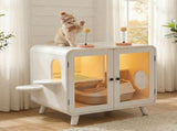 Cat Hidden Litter Box Enclosure with RGB LED Light, Cat House with Stairs and Cat Pom-pom Toys for N704P419240K