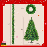 6FT Grass Green Christmas Tree, Large Branches Pine Tree, Pre-Lit Set with Tree & Garland & Wreath, N704P198445F