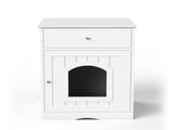 Wooden Pet House Cat Litter Box Enclosure with Drawer, Side Table, Indoor Pet Crate, Cat Home 05708744