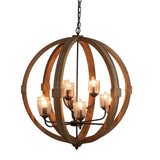 9- Light Globe Chandelier, Wood Chandelier Hanging Light Fixture with Adjustable Chain for Kitchen W2078137923