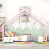 Twin Size Metal House Bed, Pink MF305886AAH