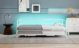 Twin Size Metal Daybed with LED and Adjustable Trundle, Pop Up Trundle, White N750P244915K