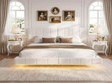 White Boucle Floating Bed with Light,King N769P304636W