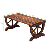 2-Person Rustic Garden Bench, Outdoor Wagon Wheel Porch Bench for Backyard Patio Garden, Brown 68112040