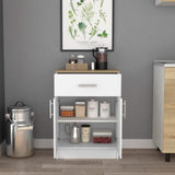 Pantry Organizer Cabinet 33" H, One Drawer, Two Interior Shelves, Two Doors, White/Light Oak B097120607
