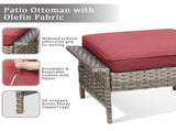 Outdoor PE Wicker Ottoman Set of 2, Patio Gray Rattan Footrests with Red Cushions for Backyard or T3773P416511