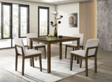 Dark Walnut Finish 5pc Dining Room Set Dining Table 4x Chairs Beige Fabric Chair Seat Kitchen B011119000